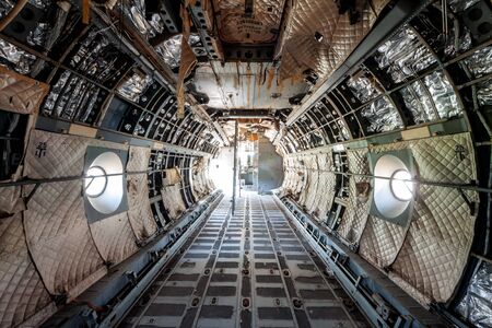 inside old military airplaneの写真素材