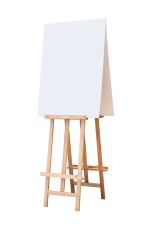 wooden easel with blank board isolated on white backgroundの写真素材