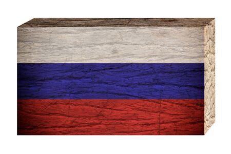 Russia flag on wooden texture, vintage styleの写真素材