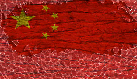 Thailand flag on wooden texture in broken glass frame, vintage styleの写真素材