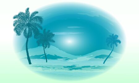 Tropical island with silhouette palm trees watercolor style, vector illustrationのイラスト素材