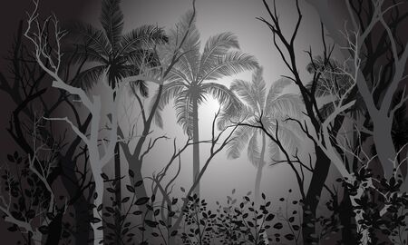 silhouette trees black and white background, vector illustrationのイラスト素材