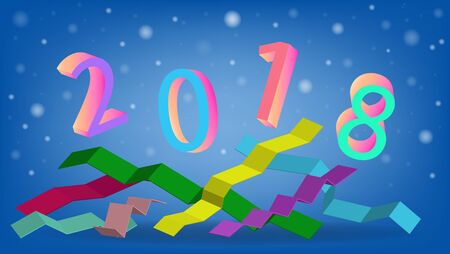 Happy new year 2018 text design, paper art style vector illustration.のイラスト素材