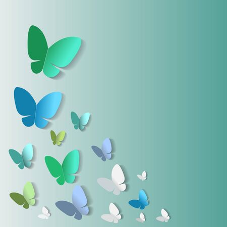 Abstract background of paper cut flying butterflies on a green. Vector illustration eps 10のイラスト素材