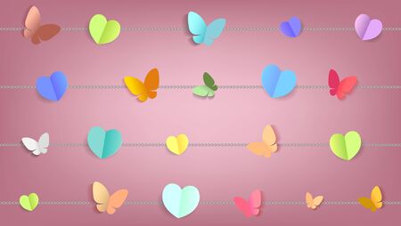 Paper art style, Abstract hearts shape and butterflies background for Valentine's Day concept. Vector illustration eps10のイラスト素材