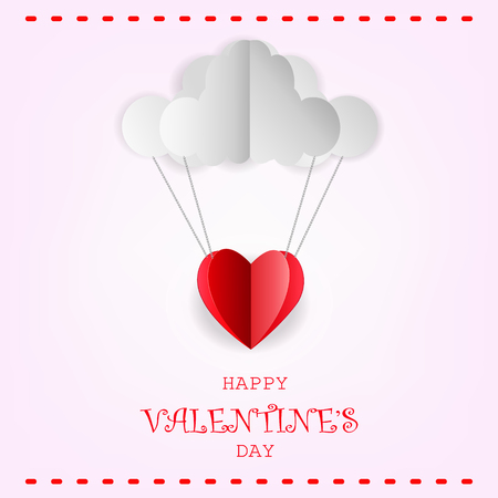 Happy valentines day greeting card design with paper cut red heart shape, vector illustration eps10のイラスト素材