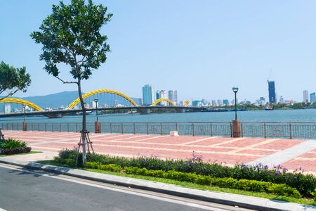 Da Nang City, Vietnam - MAR 27 2019, Dragon bridge ( Cua Rong ), this modern bridge crosses the Han River, designed and built in the shape of a dragon. It is a symbol of Da Nang city, Vietnam.のeditorial素材