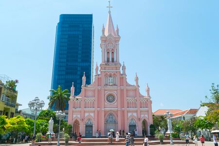 Danang, Vietnam - Mar 27, 2019 : Da Nang Cathedral in central Vietnam also known as the Pink church or Rooster church. The church was designed with Gothic styles in the French colonial period in 1923のeditorial素材