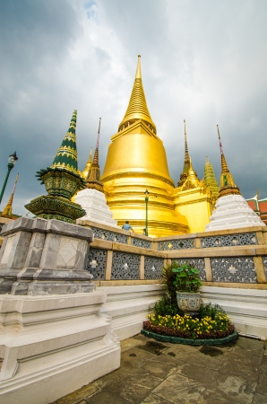 Gold Pagoda is the landmark in Wut-Phra-Kaew Temple of bangkokの写真素材