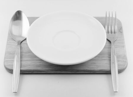 Spoon , fork , dish with white backgrounds with white backgroundsの写真素材
