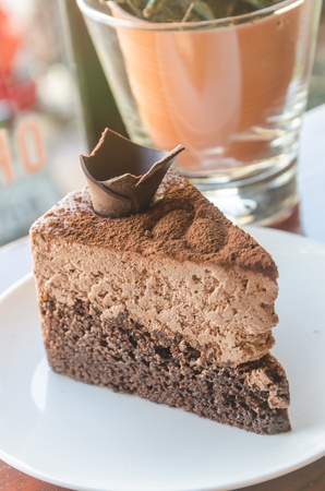 Chocolate cake on the table at coffee shop.の写真素材