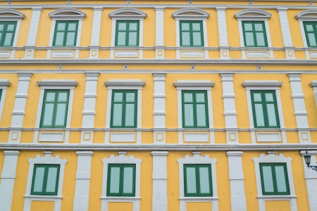 Yellow building and green windows Patternのeditorial素材