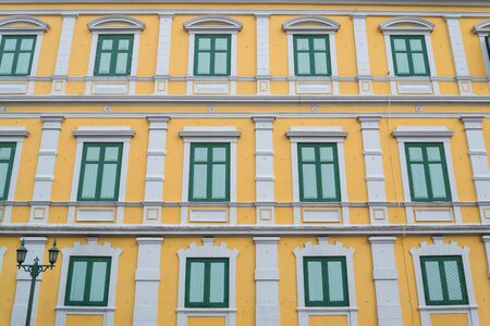 Yellow building and green windows Patternのeditorial素材