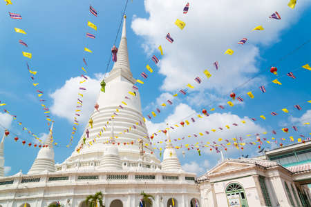 White pagoda and flagの写真素材