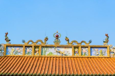 tradition  roof chinese style at the temple in bangkok province (Thailand)の写真素材