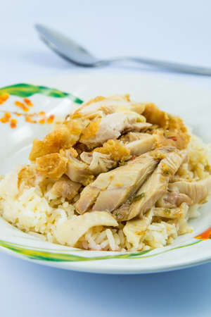 Rice&Grill Chicken on white backgrounds.の写真素材