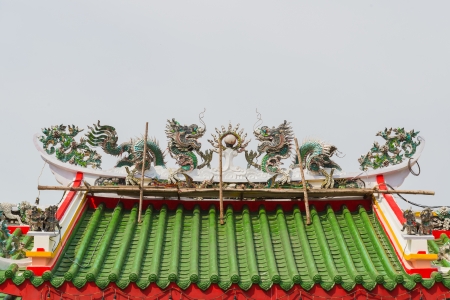 tradition chinese style roof on the temple of in bangkok provinceの写真素材