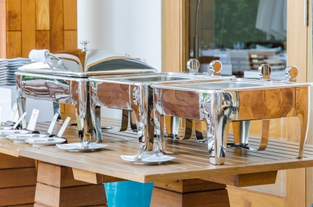 Trays on the wood tableの写真素材