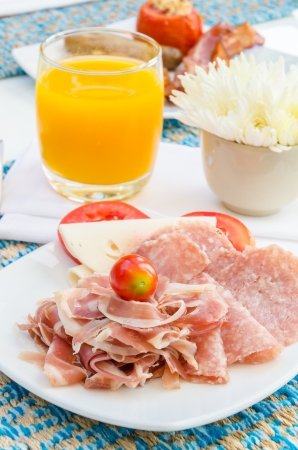 Breakfast set on a plateの写真素材