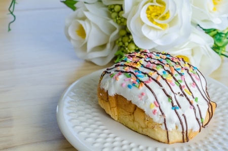 Donut on white dishの写真素材