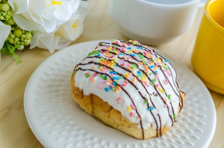 Donut on white dishの写真素材