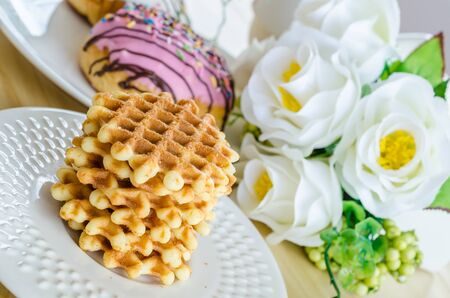 Waffle on white dish
