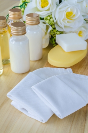 Spa set (Massage oils , soap , towels)の写真素材
