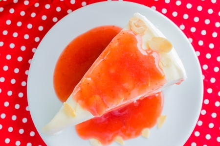 Strawberry crepe cake on white dishの写真素材