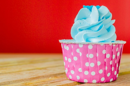 Mint Cupcake on color backgroundの写真素材
