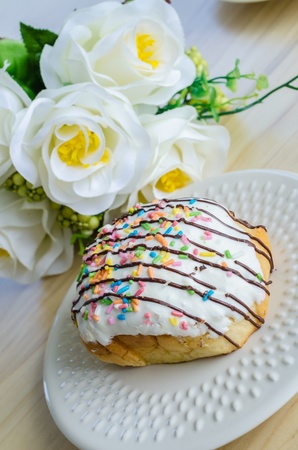 Donut on white dishの写真素材