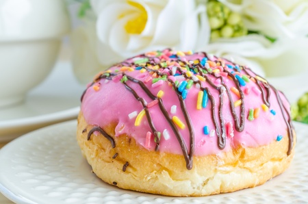 Donut on white dishの写真素材