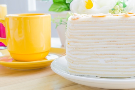 Crepe cake on white dish