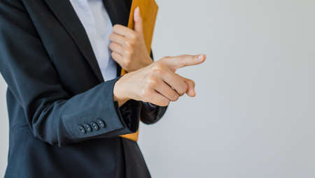 Business women point fingerの写真素材