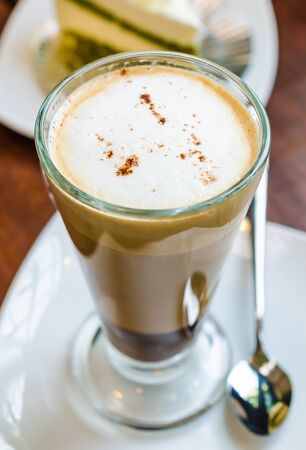 Mocha coffee on wood tableの写真素材