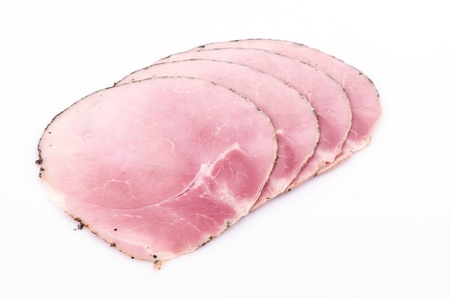 Ham with black pepper on white background