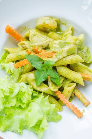 Spaghetti pesto sauceの写真素材