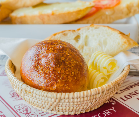 Bread&butter in the basketの写真素材