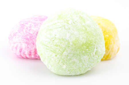 Colorful mochi on white backgroundの写真素材