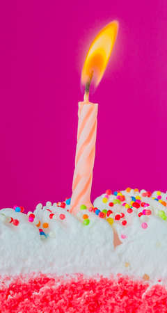 Candle on rainbow cakeの写真素材