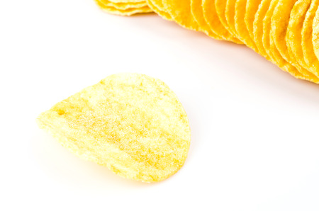 Potato chips on white backgroundの写真素材