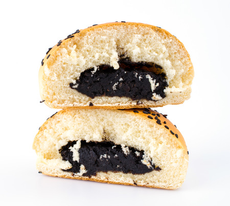 Red bean black sesame filled breadの写真素材