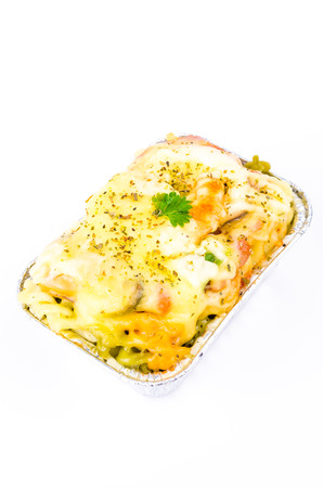 Lasagna seafood on white backgroundの写真素材