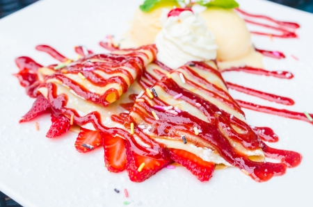 Strawberry crepe and icecreamの写真素材