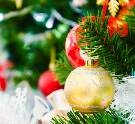 Decorate Christmas tree using as backgroundの写真素材