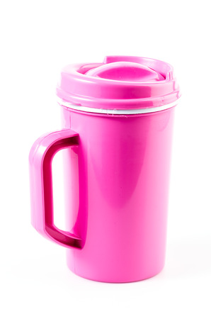 Plastic mug on isolated whiteの写真素材
