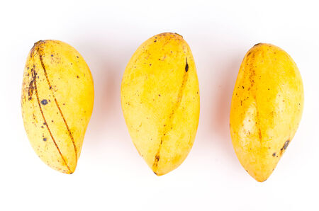 Yellow mango on isolated white backgroundの写真素材