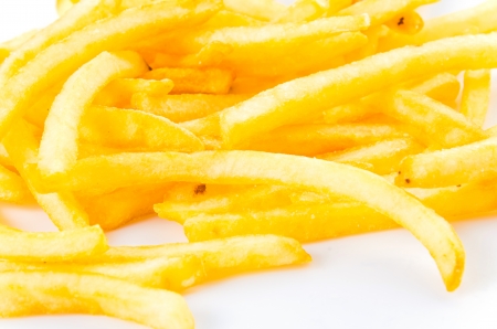 French fries chips on isolated white backgroundの写真素材