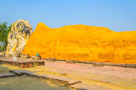 Buddha sleep statue in wat lokayasutharam temple in at ayutthaya Thailandの写真素材
