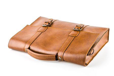 Leather bag isolated on white backgroundの写真素材