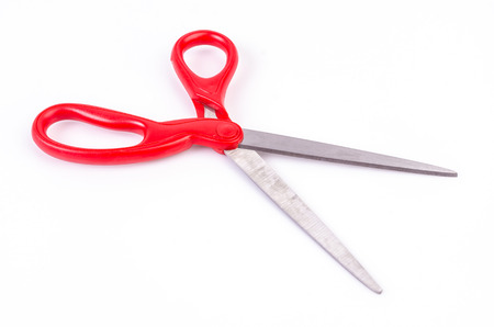Red scissors on isolated white backgroundの写真素材